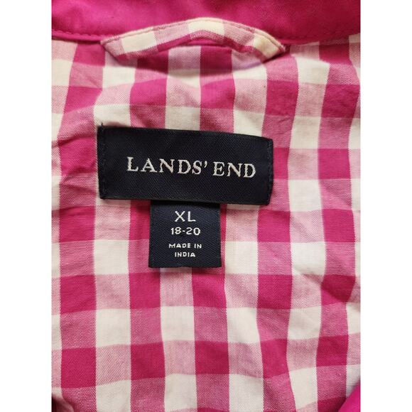 Land's End Women's XL(18-20) Pink Trench Coat w/Gingham-Patterned Lining - Picture 7 of 9